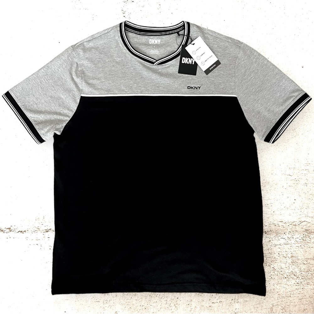 NWT DKNY Colorblock T-Shirt Black Gray Size Large